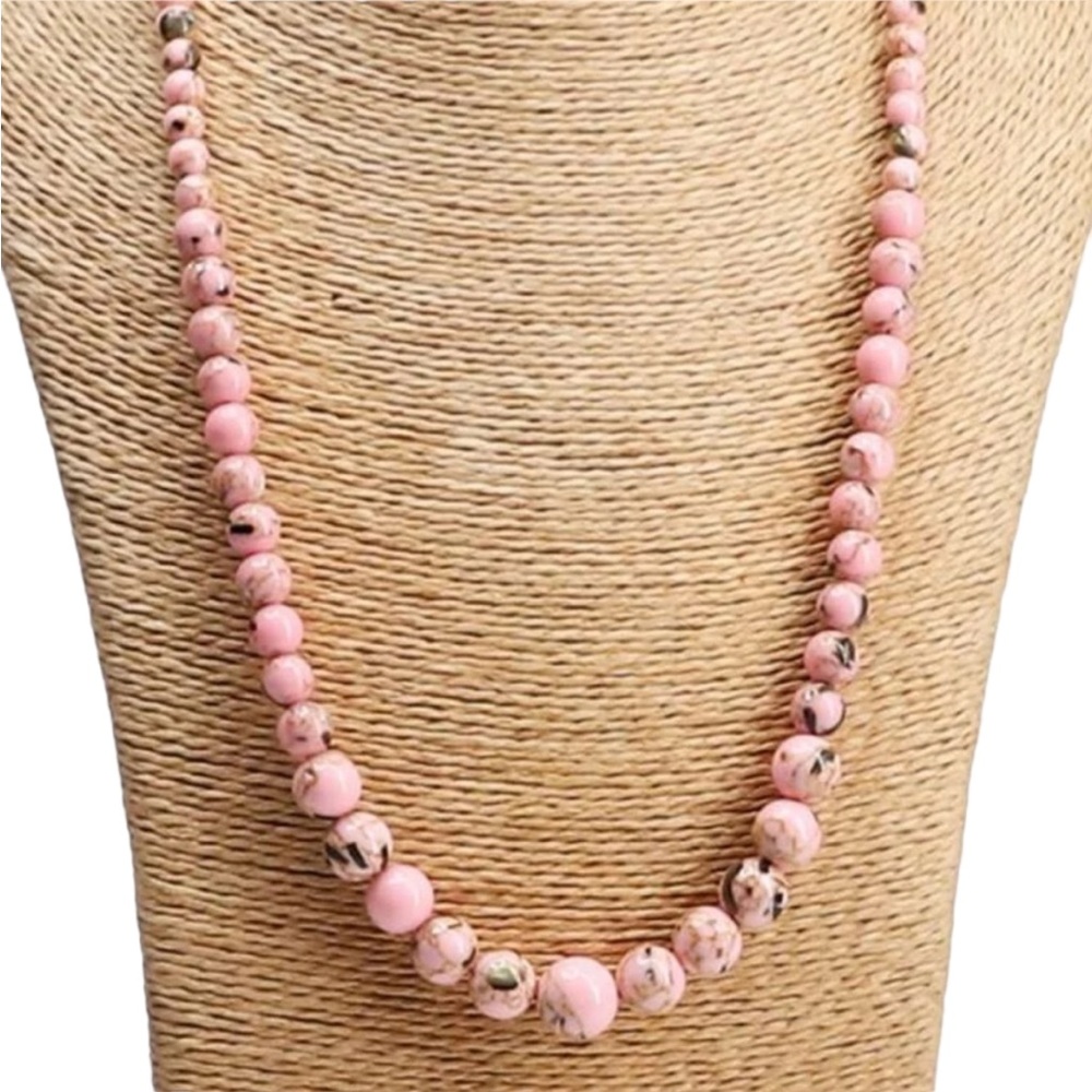 Marbled Pink and Chocolate Beaded Necklace - Elegant Women's Necklace